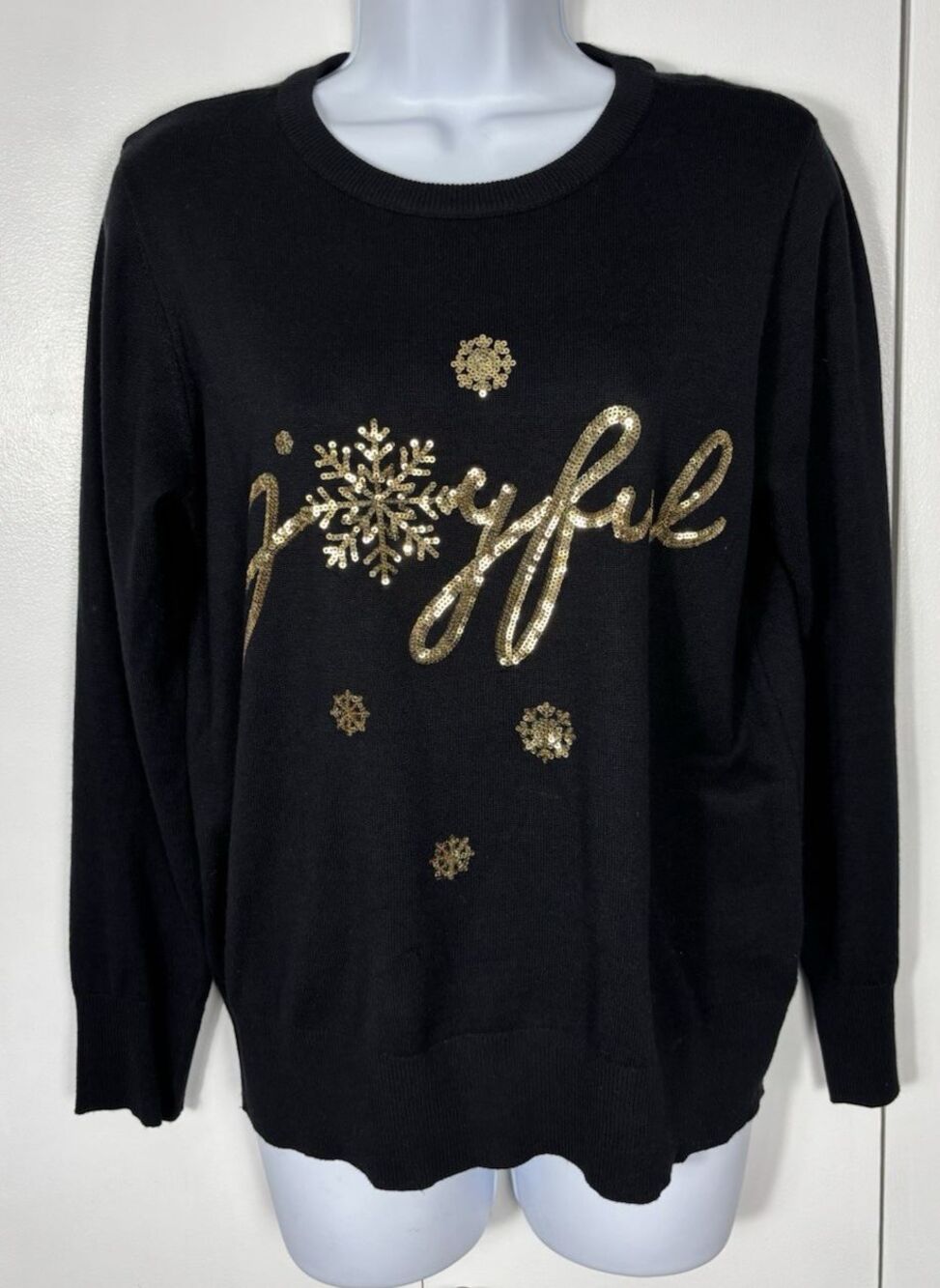 NWOT Como Vintage Black & Gold Petite Holiday Sweater  PS